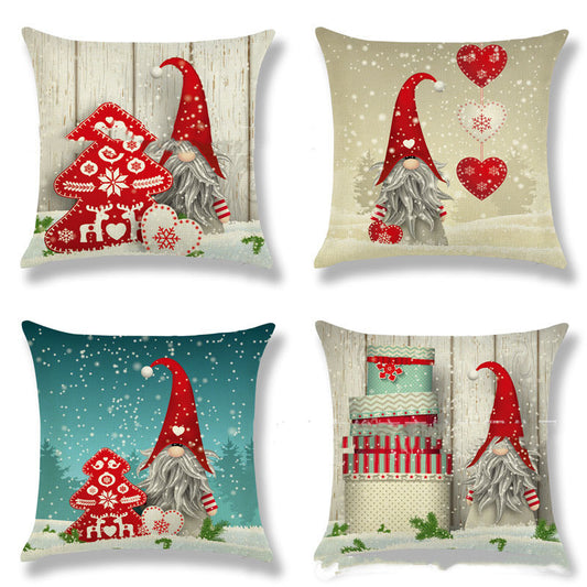 Christmas Gnome Pillowcase - Northern European Festive Linen Cushion Cover