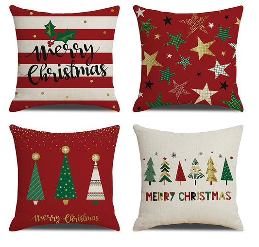 Christmas Day Throw Linen Cushion Pillowcase - Nordic Style 45x45cm